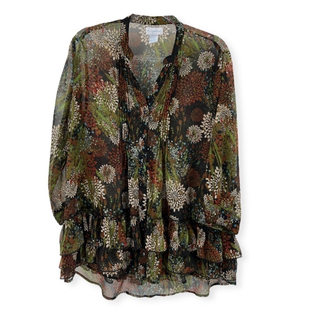 K. Jordan Floral Sheer 3/4 Sleeve Blouse Size XL